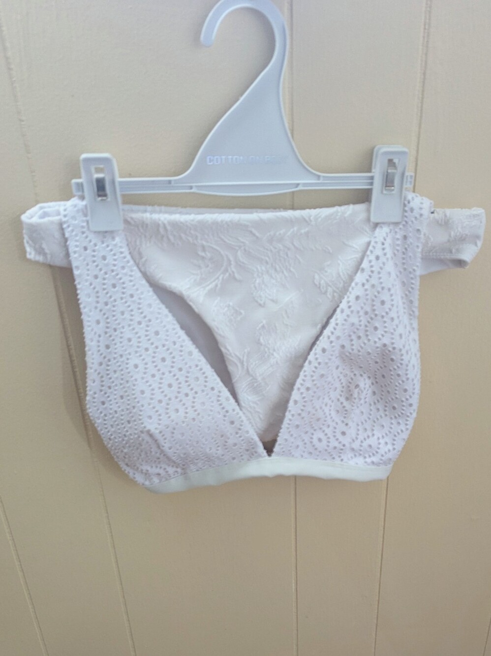COTTON ON BODY White Embossed Swimming Suit Golden Tone Hardware Top XS Bottom S